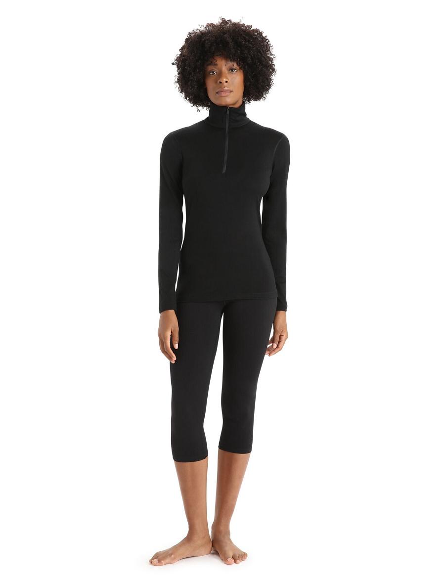 Base Layers Icebreaker Merino 200 Oasis Long Sleeve Half Zip Thermal Top Femme Noir | FR 1904EBCX